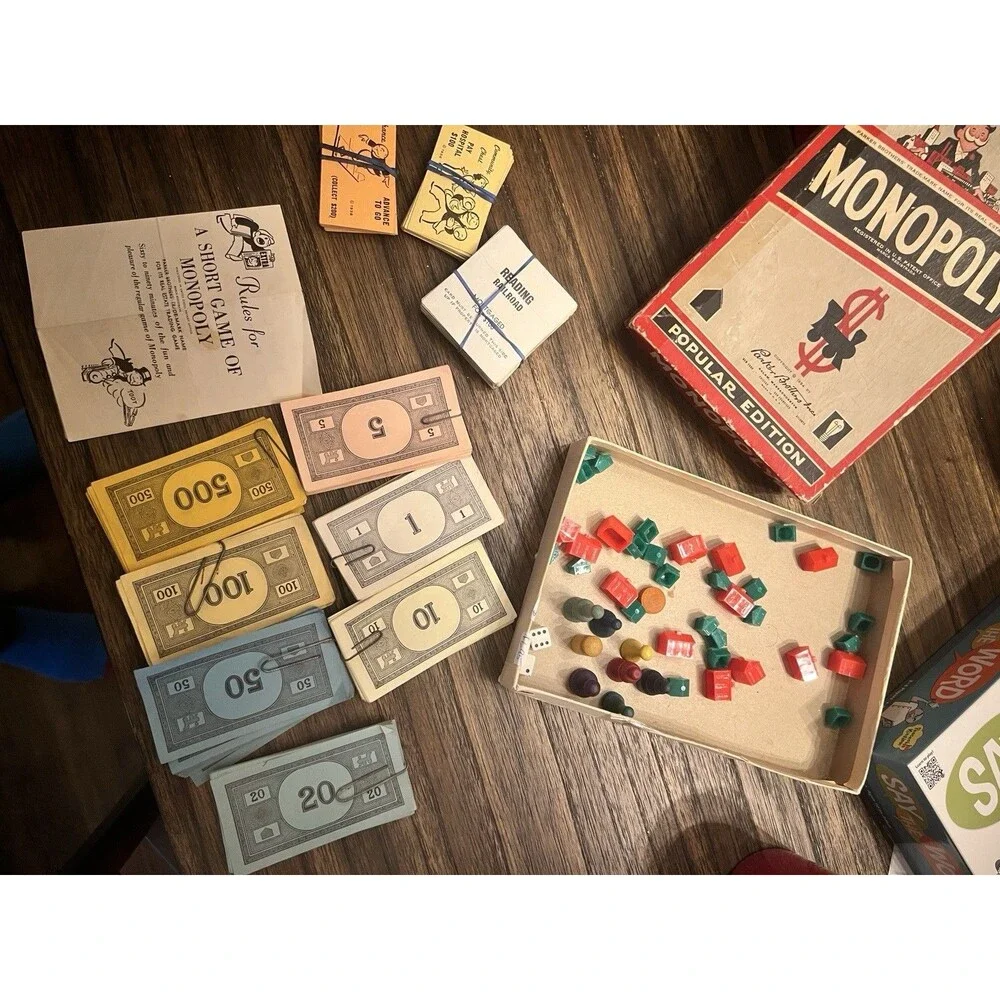 Monopoly Board Game 1954 vintage popular edition. NO BOARD